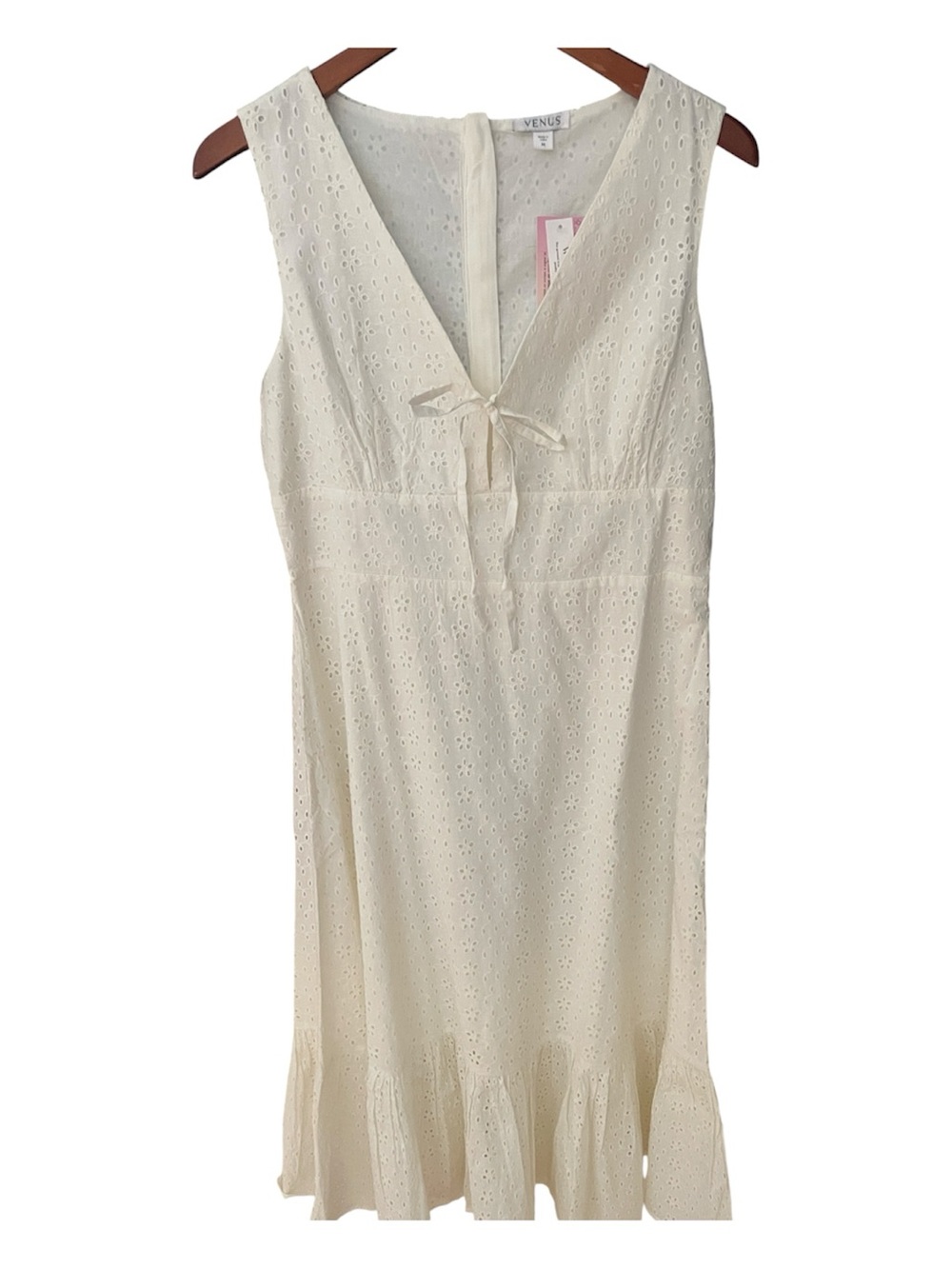 VENUS Cream Eyelet V-Neck Tie-Front Maxi Dress